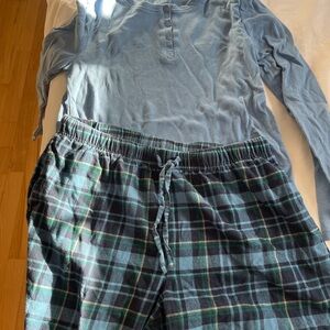 The Company Store Blue Top and Plaid Pajama Set